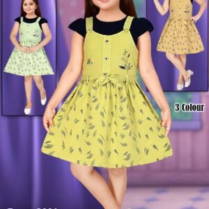 GIRLS PRINTED PINAFORE DRESS WITH SORT T SHIRT D.NO. # 2001