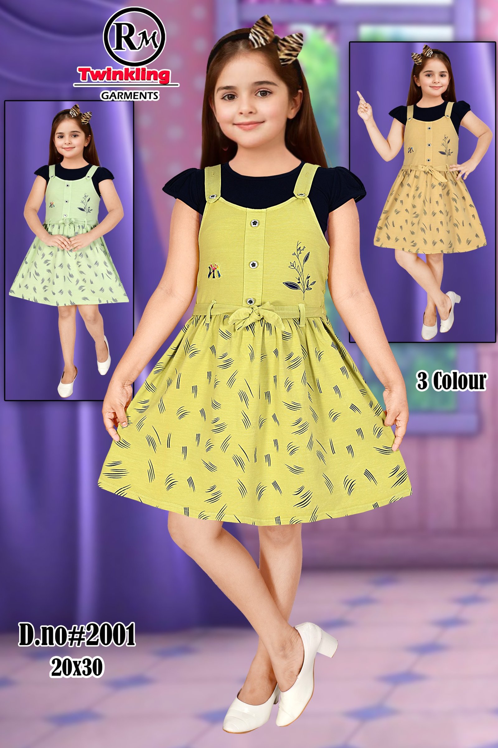 GIRLS PRINTED PINAFORE DRESS WITH SORT T SHIRT D.NO. # 2001