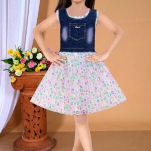 GIRLS DENIM FLORAL DRESS D.NO. : 2002