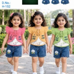 GIRLS 2 PIECE TOP & DENIM SHORTS - H-152