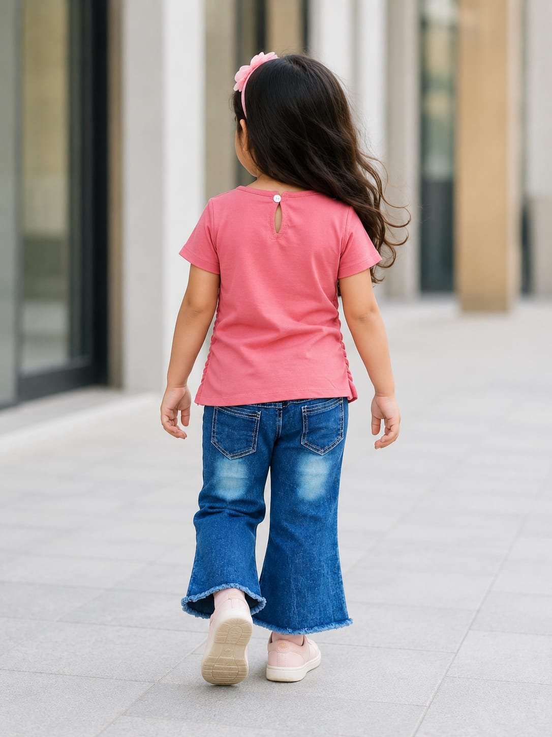 Girls’ Stylish Top & Embroidered Flared Jeans Set – F136 - Image 4