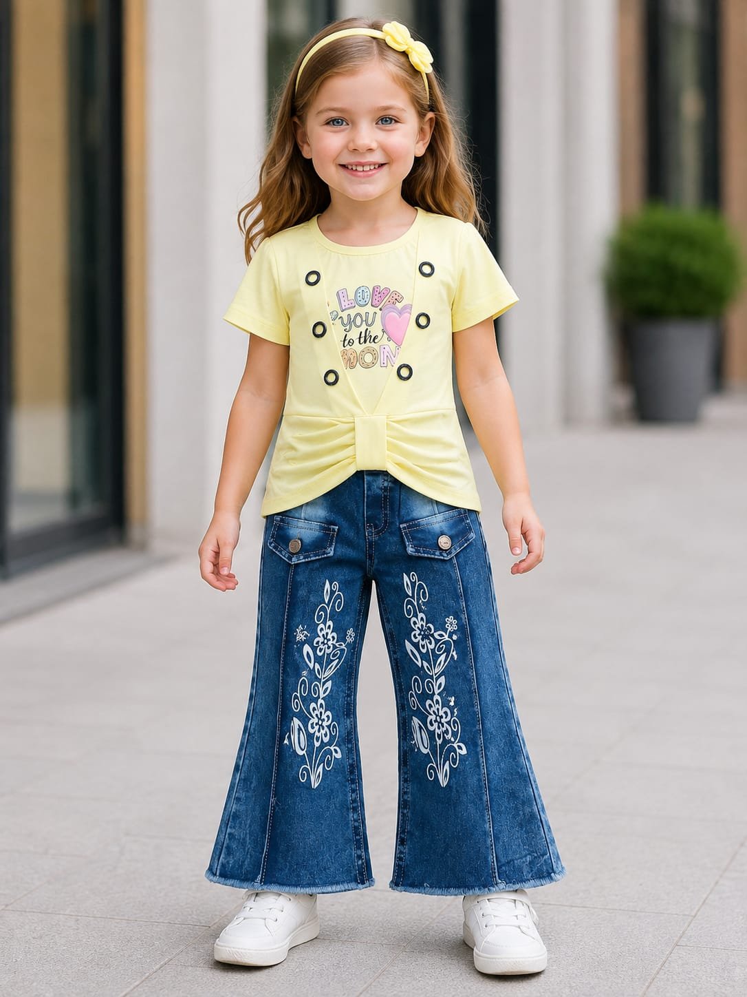 Girls’ Stylish Top & Embroidered Flared Jeans Set – F136 - Image 3